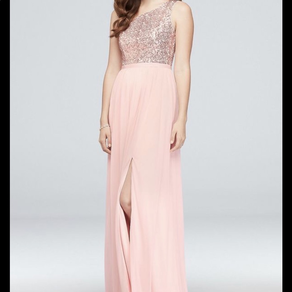 Blush Bridesmaid Dress / David’s Bridal dress